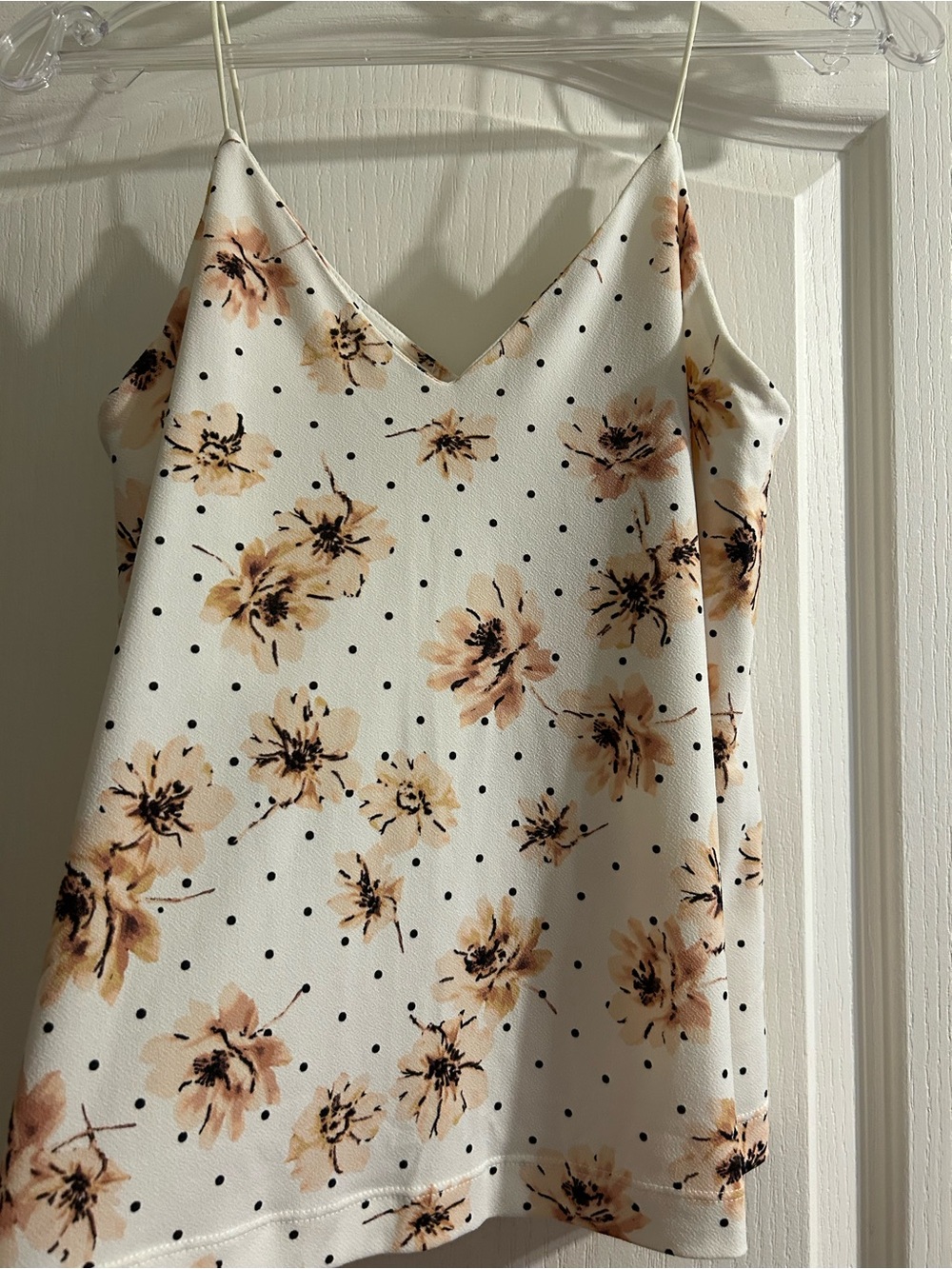 Maurice’s Floral Polka Dot Spaghetti Strap Cami, Size Medium - White & Black